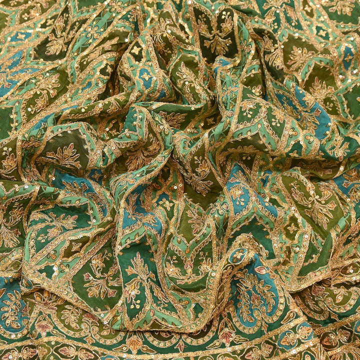 Dyed Crepe Position Print Zari & Sequins Embroidery Fabric 54" – Designer Party Wear Fabric | ND9778-2