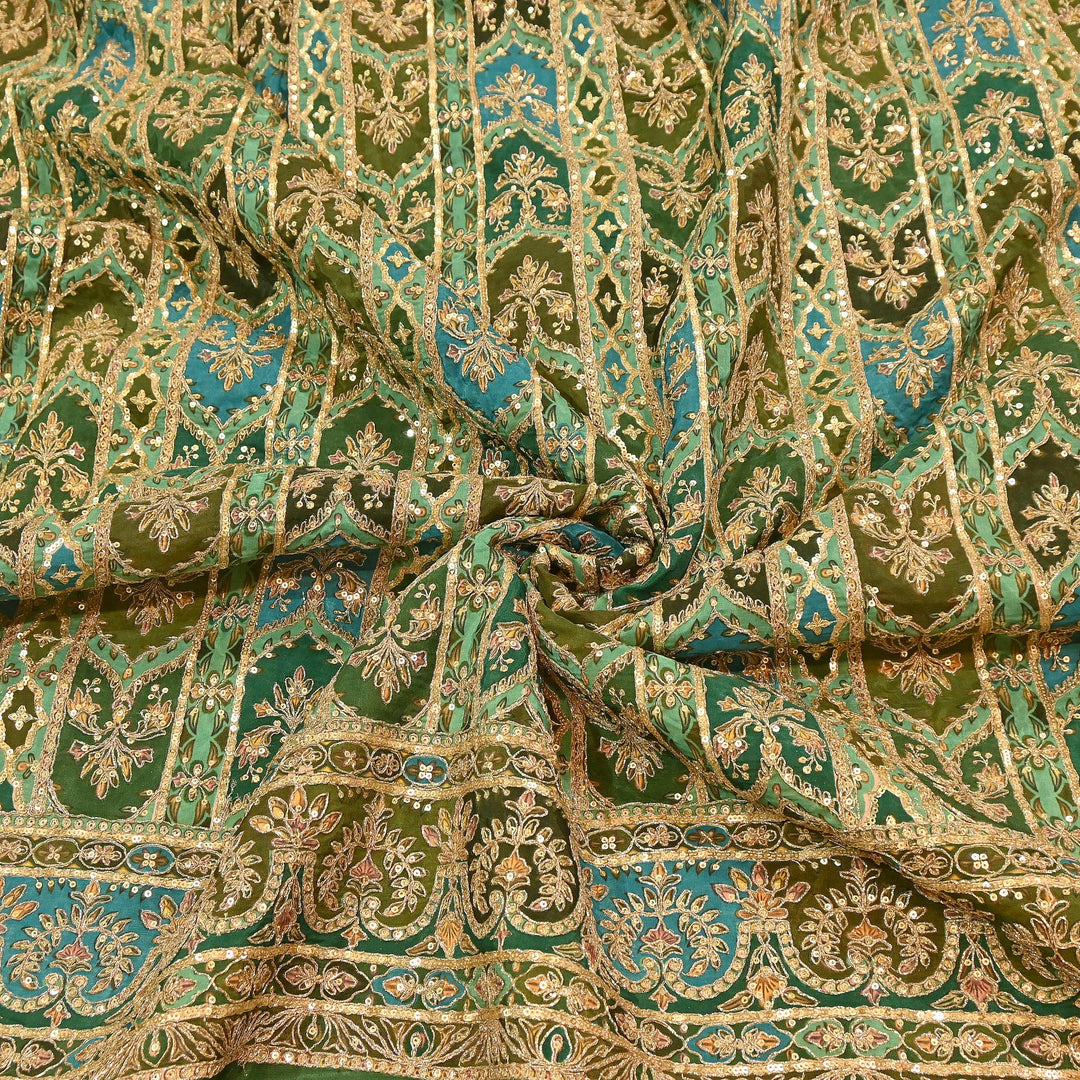 Dyed Crepe Position Print Zari & Sequins Embroidery Fabric 54" – Designer Party Wear Fabric | ND9778-2