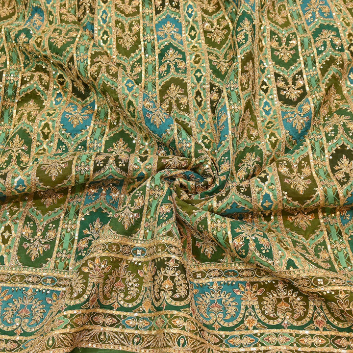 Dyed Crepe Position Print Zari & Sequins Embroidery Fabric 54" – Designer Party Wear Fabric | ND9778-2