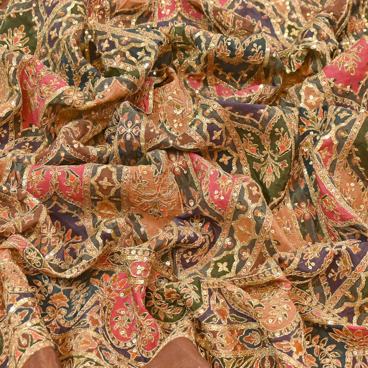 Dyed Crepe Position Print Zari & Sequins Embroidery Fabric 54" – Designer Party Wear Fabric | ND9778-3