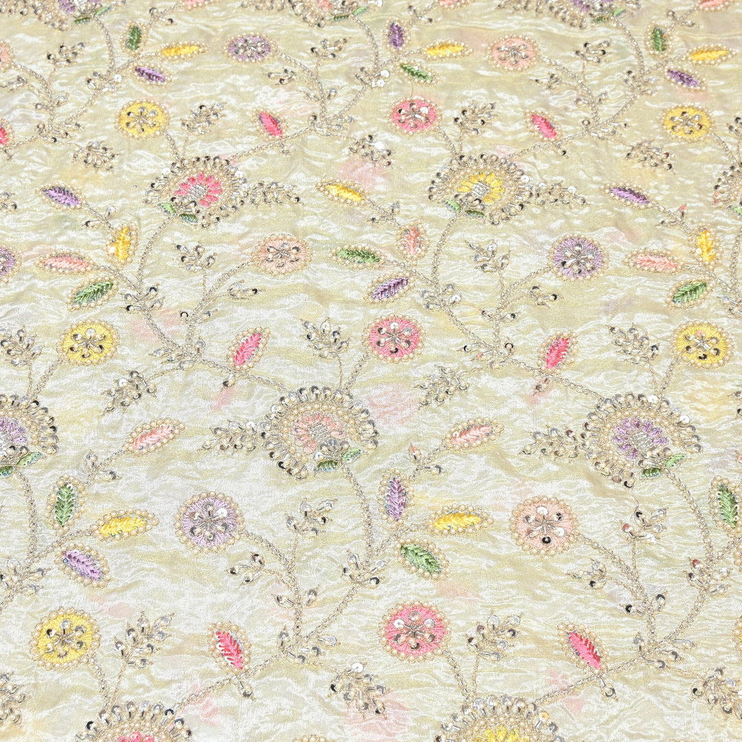 Dyeable Tissue Moti & Sequins Embroidery Fabric – Premium Designer Tissue Fabric V2527C