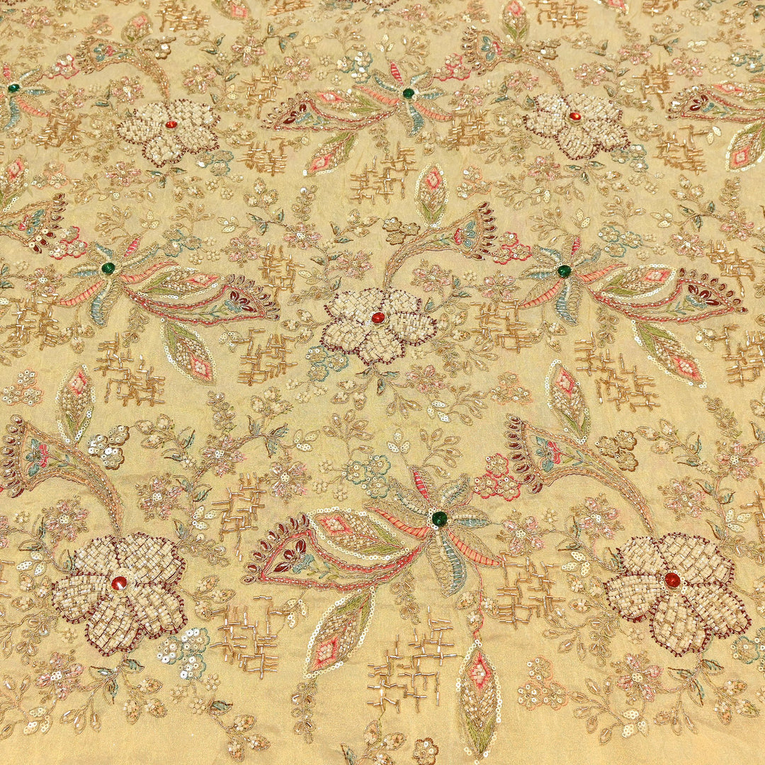 Dyeable Tissue Fabric with Thread, Moti & Sequins Embroidery – Designer Party Wear Fabric | SH2488