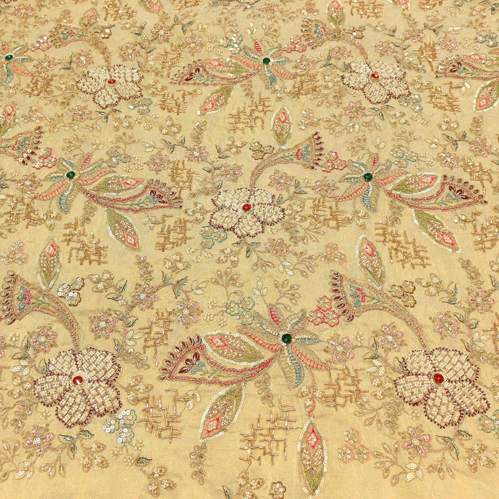 Dyeable Tissue Fabric with Thread, Moti & Sequins Embroidery – Designer Party Wear Fabric | SH2488