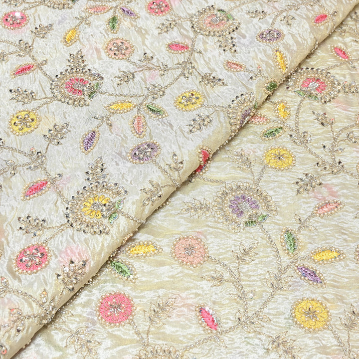 Dyeable Tissue Moti & Sequins Embroidery Fabric – Premium Designer Tissue Fabric V2527C