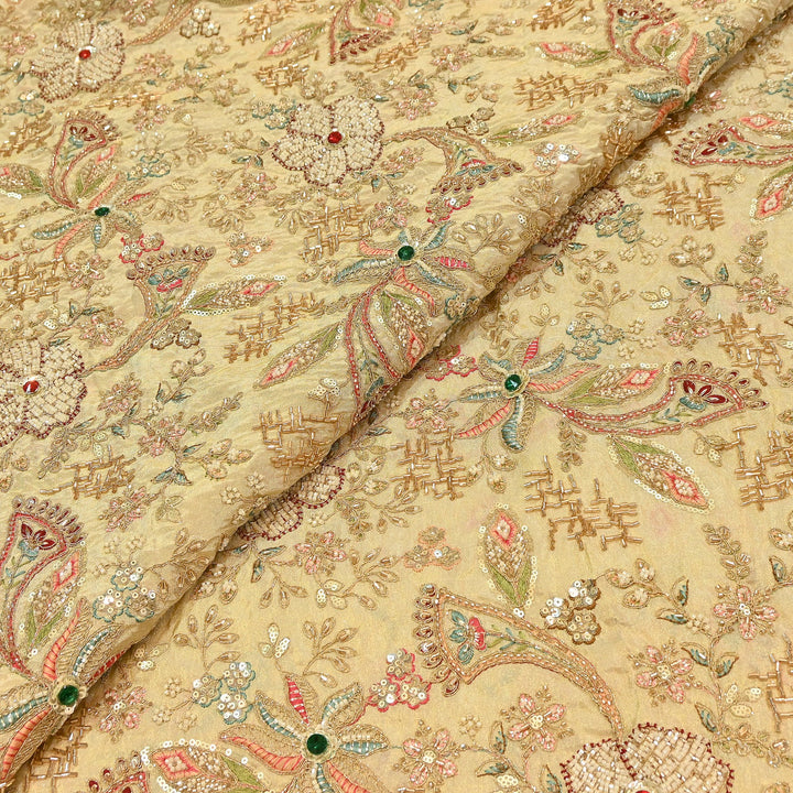 Dyeable Tissue Fabric with Thread, Moti & Sequins Embroidery – Designer Party Wear Fabric | SH2488