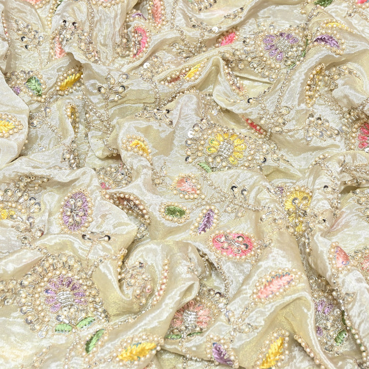 Dyeable Tissue Moti & Sequins Embroidery Fabric – Premium Designer Tissue Fabric V2527C