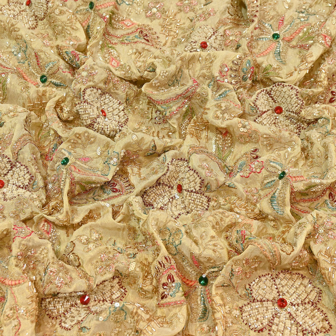 Dyeable Tissue Fabric with Thread, Moti & Sequins Embroidery – Designer Party Wear Fabric | SH2488