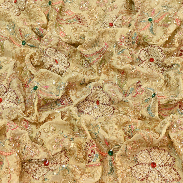 Dyeable Tissue Fabric with Thread, Moti & Sequins Embroidery – Designer Party Wear Fabric | SH2488