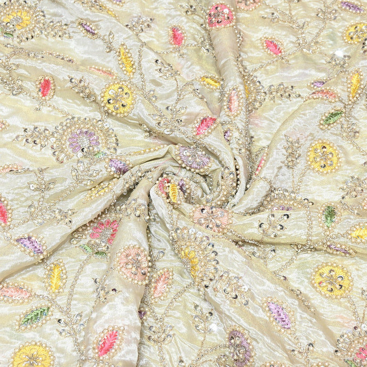 Dyeable Tissue Moti & Sequins Embroidery Fabric – Premium Designer Tissue Fabric V2527C
