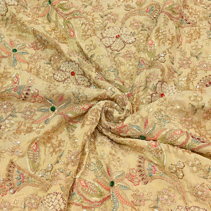 Dyeable Tissue Fabric with Thread, Moti & Sequins Embroidery – Designer Party Wear Fabric | SH2488