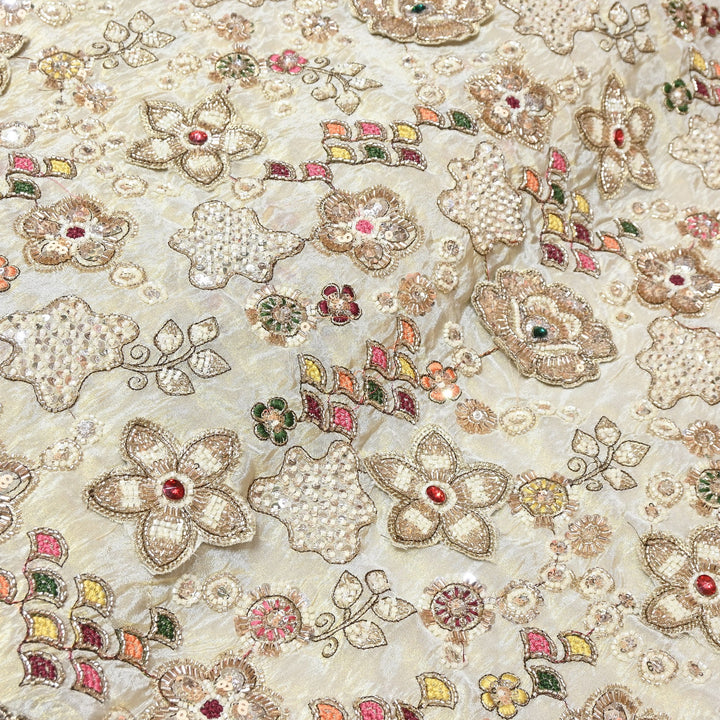 Dyeable Tissue Moti & Sequins Embroidery Fabric – Premium Designer Tissue Fabric V12633C