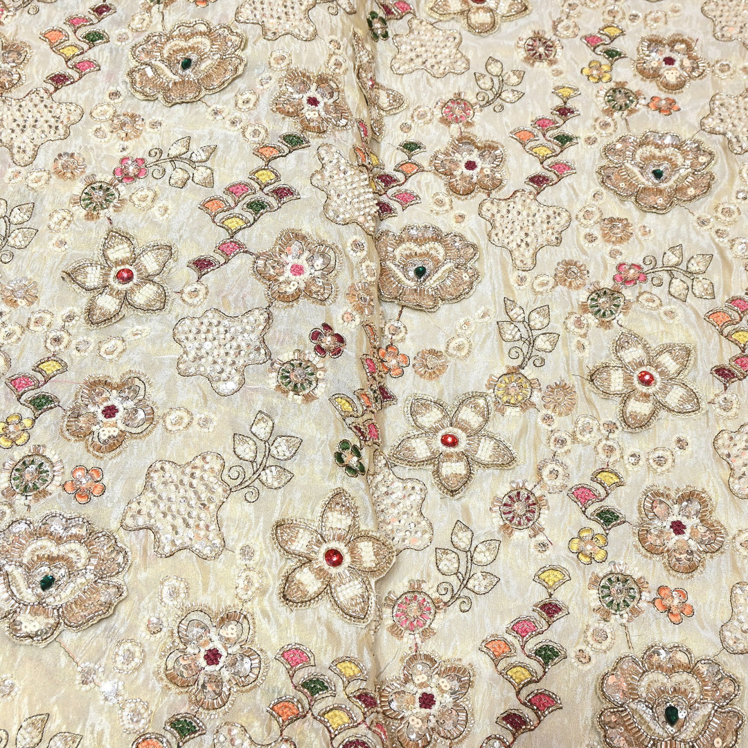 Dyeable Tissue Moti & Sequins Embroidery Fabric – Premium Designer Tissue Fabric V12633C