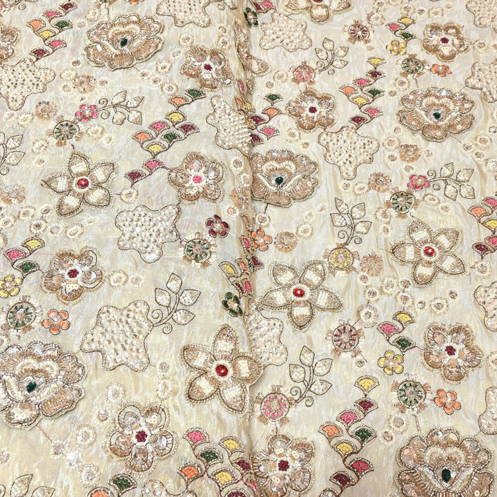 Dyeable Tissue Moti & Sequins Embroidery Fabric – Premium Designer Tissue Fabric V12633C