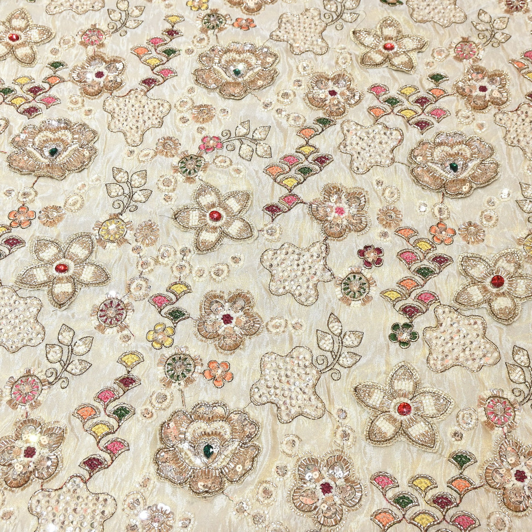 Dyeable Tissue Moti & Sequins Embroidery Fabric – Premium Designer Tissue Fabric V12633C