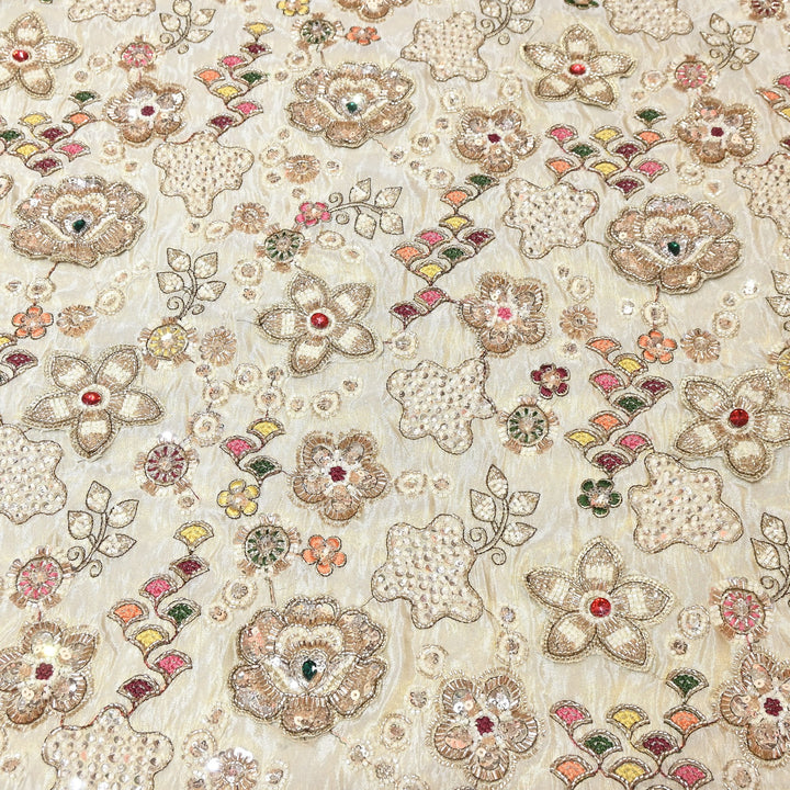 Dyeable Tissue Moti & Sequins Embroidery Fabric – Premium Designer Tissue Fabric V12633C