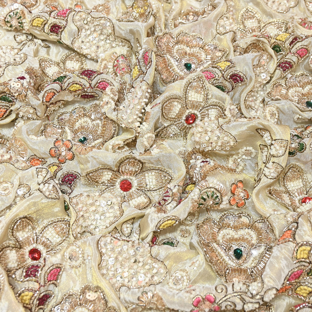 Dyeable Tissue Moti & Sequins Embroidery Fabric – Premium Designer Tissue Fabric V12633C