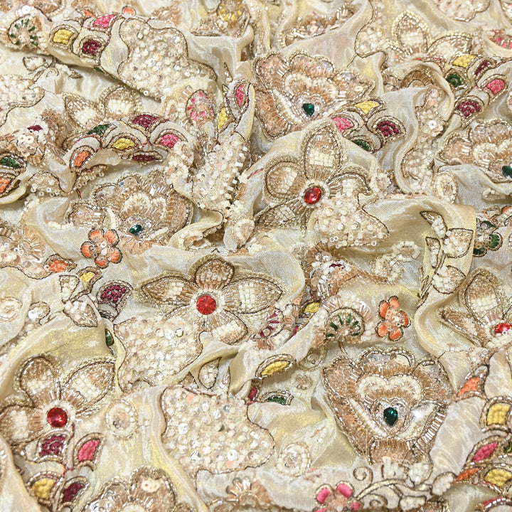 Dyeable Tissue Moti & Sequins Embroidery Fabric – Premium Designer Tissue Fabric V12633C