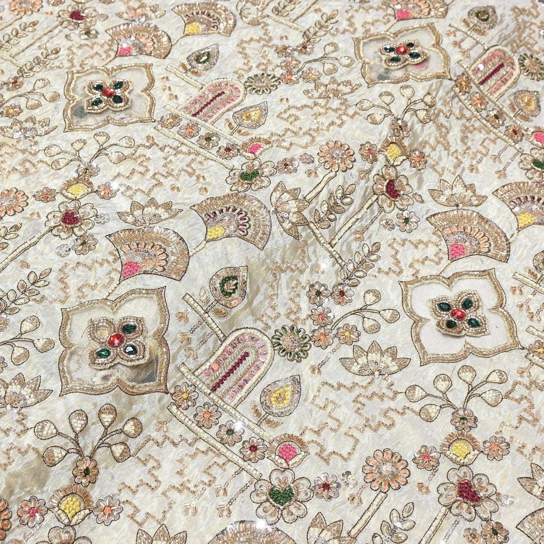 Dyeable Tissue Moti & Sequins Embroidery Fabric – Premium Designer Tissue Fabric V12636C