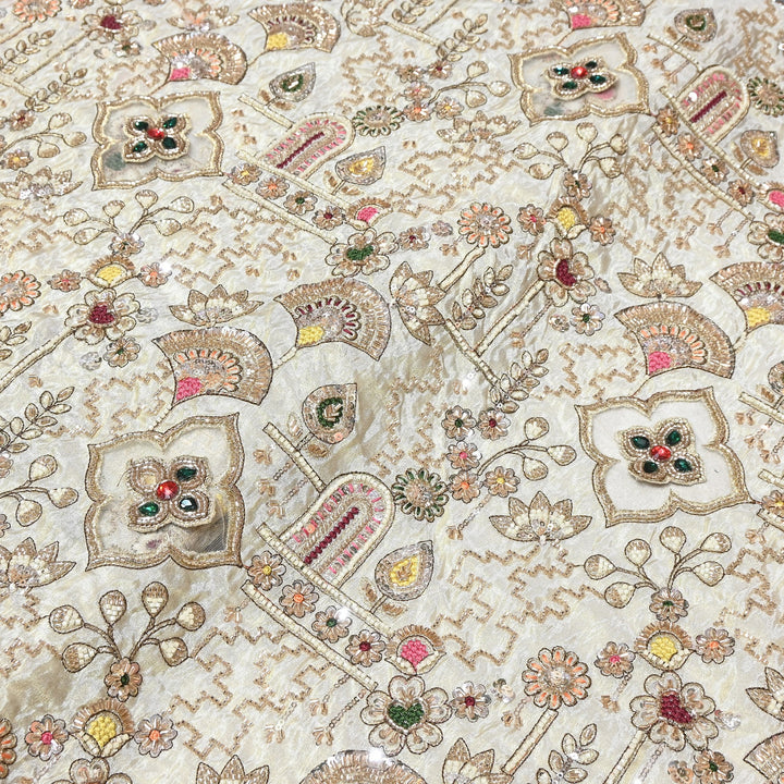 Dyeable Tissue Moti & Sequins Embroidery Fabric – Premium Designer Tissue Fabric V12636C