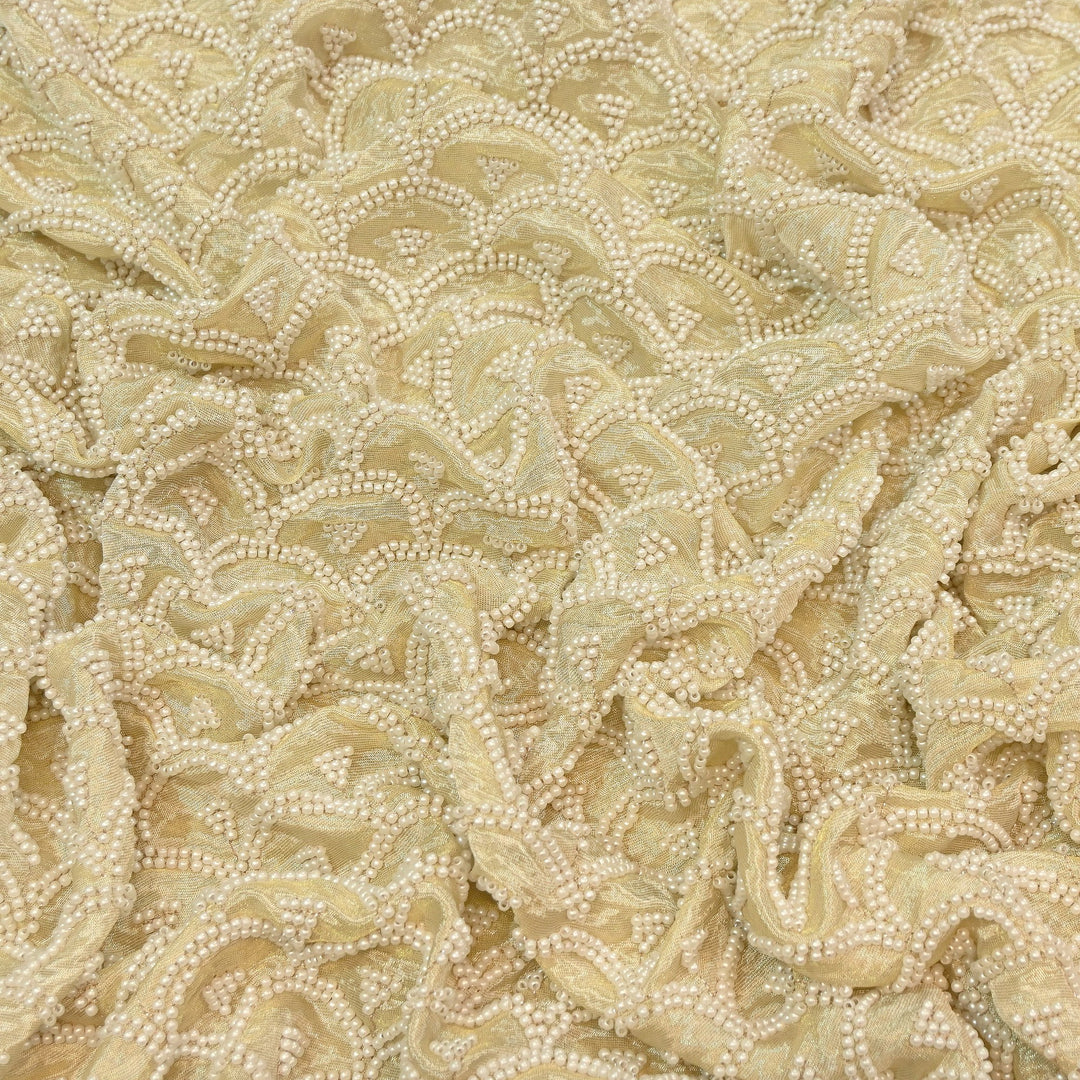 Dyeable Tissue Moti Embroidery Fabric – Elegant Designer Pearl Work Fabric |AC9604