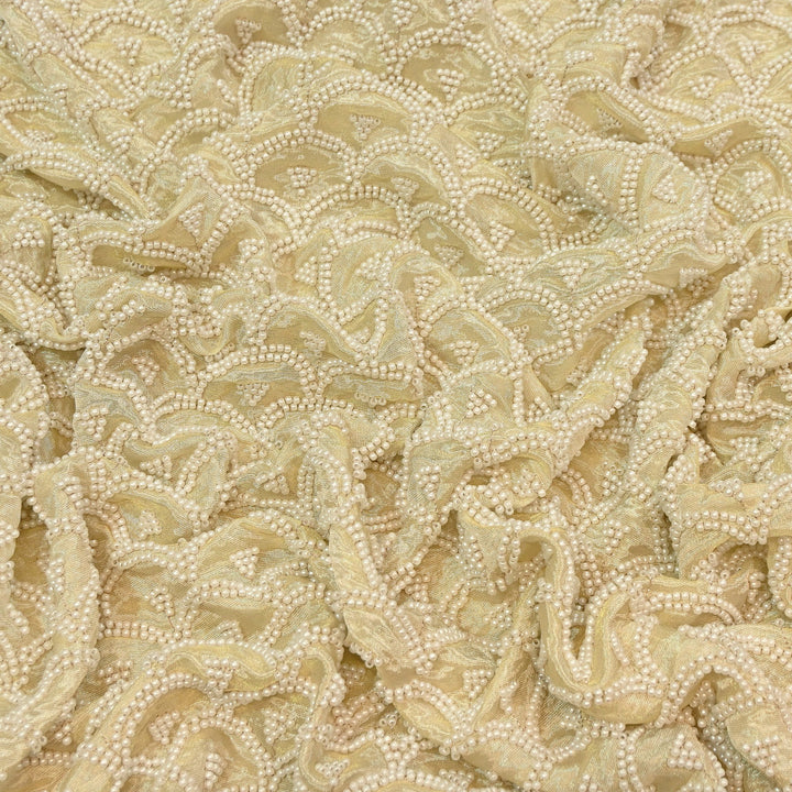 Dyeable Tissue Moti Embroidery Fabric – Elegant Designer Pearl Work Fabric |AC9604