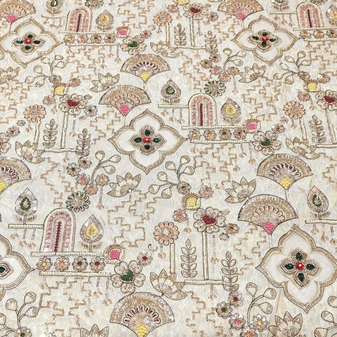 Dyeable Tissue Moti & Sequins Embroidery Fabric – Premium Designer Tissue Fabric V12636C