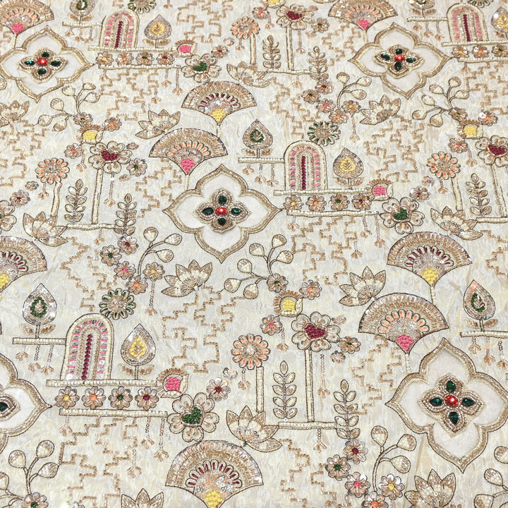 Dyeable Tissue Moti & Sequins Embroidery Fabric – Premium Designer Tissue Fabric V12636C