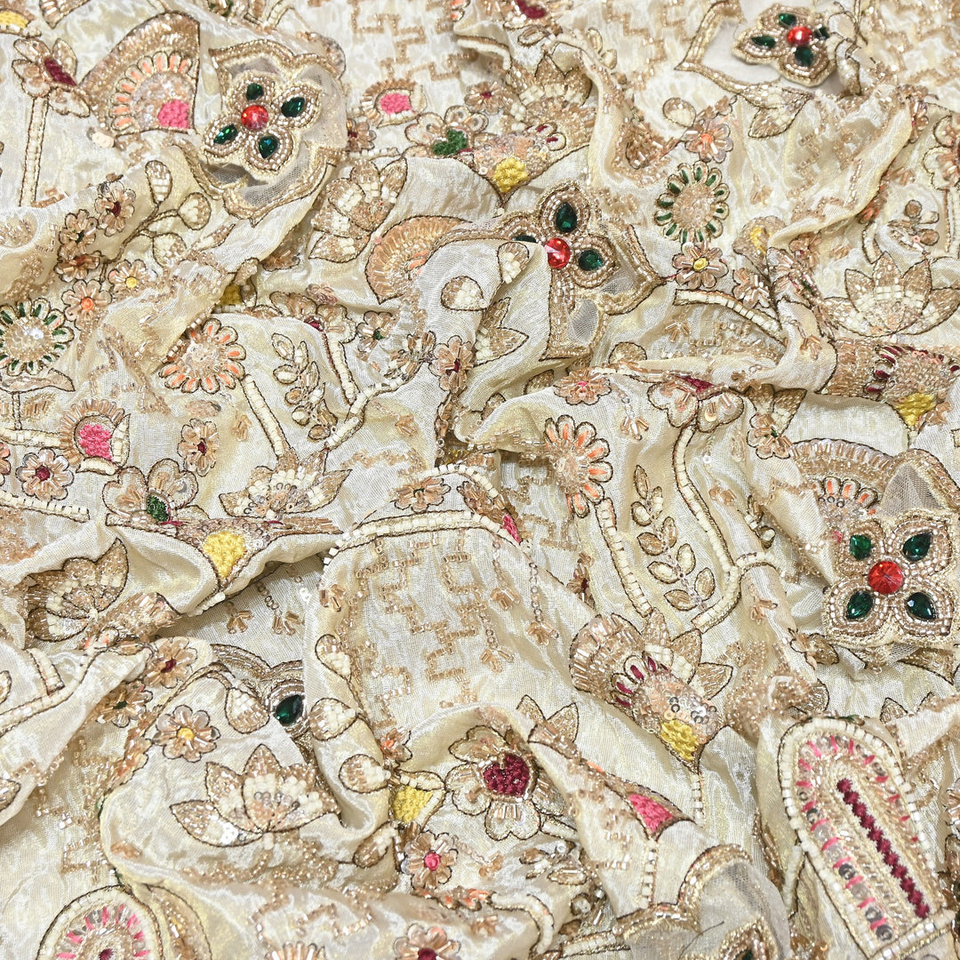 Dyeable Tissue Moti & Sequins Embroidery Fabric – Premium Designer Tissue Fabric V12636C