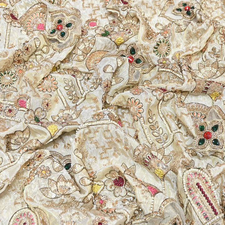Dyeable Tissue Moti & Sequins Embroidery Fabric – Premium Designer Tissue Fabric V12636C