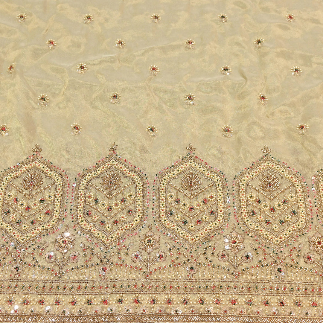 Dyeable Tissue Moti & Sequins Embroidery Fabric – Designer Pearl Work Fabric | AC9463