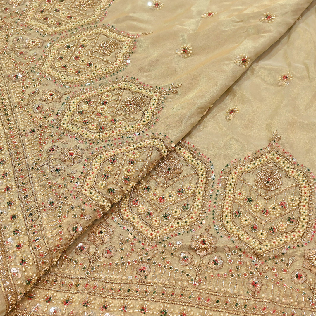 Dyeable Tissue Moti & Sequins Embroidery Fabric – Designer Pearl Work Fabric | AC9463