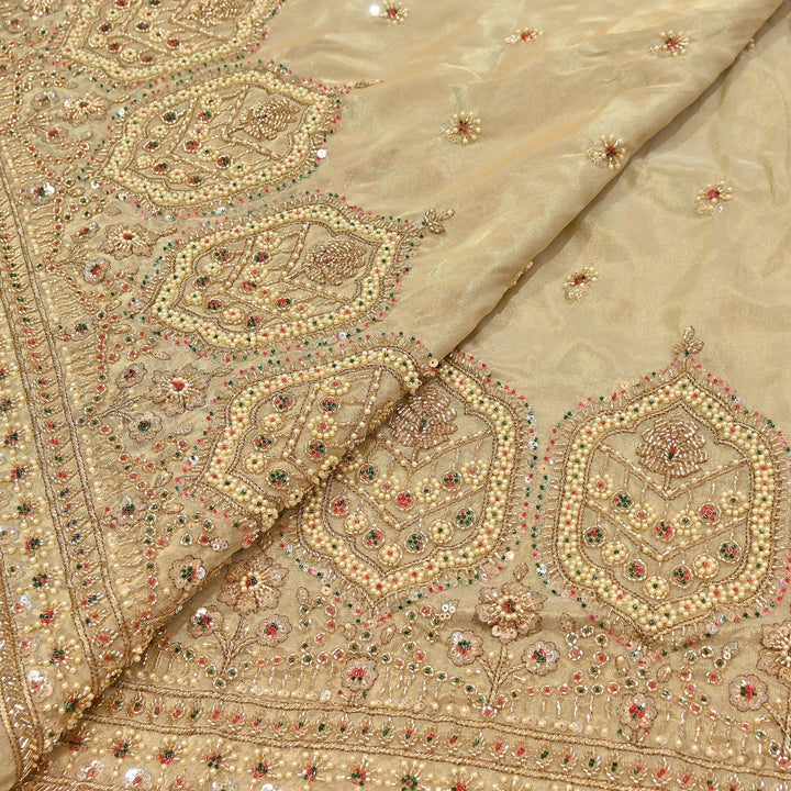 Dyeable Tissue Moti & Sequins Embroidery Fabric – Designer Pearl Work Fabric | AC9463