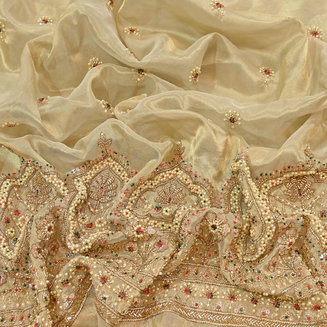 Dyeable Tissue Moti & Sequins Embroidery Fabric – Designer Pearl Work Fabric | AC9463