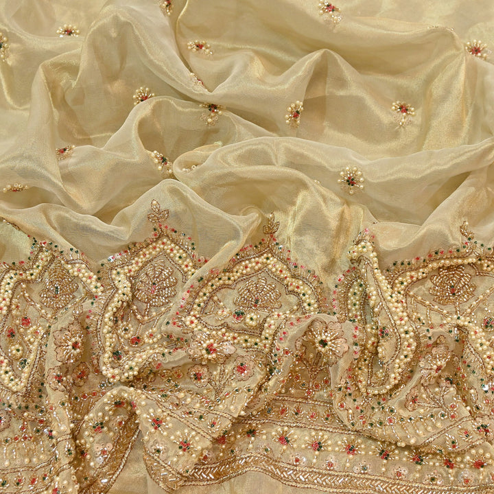 Dyeable Tissue Moti & Sequins Embroidery Fabric – Designer Pearl Work Fabric | AC9463