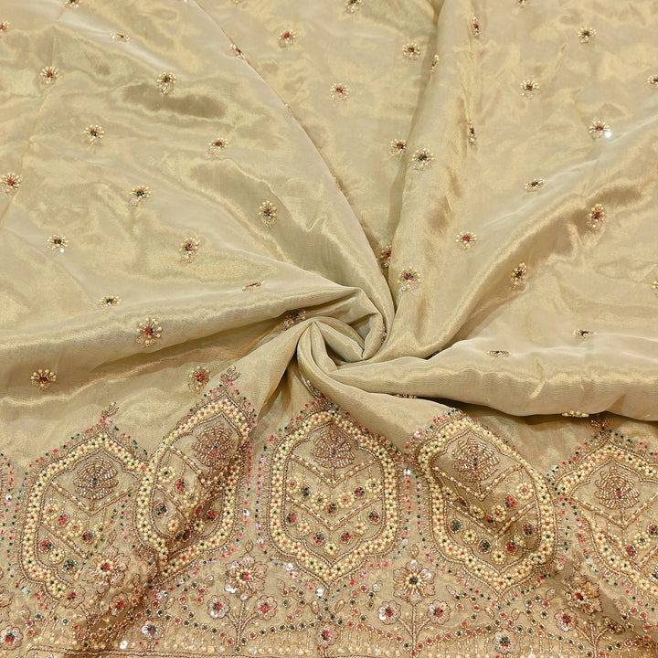 Dyeable Tissue Moti & Sequins Embroidery Fabric – Designer Pearl Work Fabric | AC9463