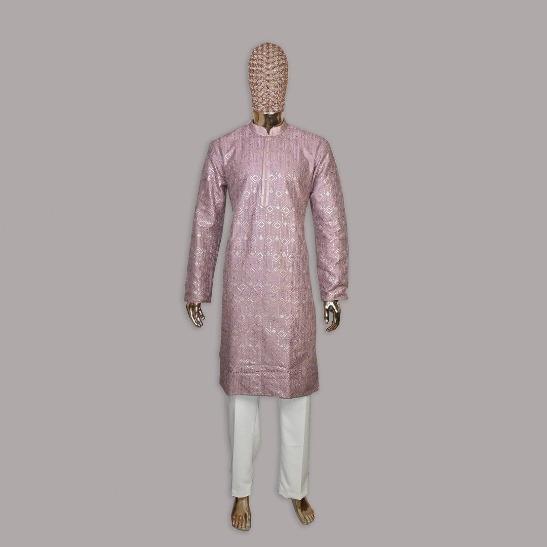Raw Silk Out Lining Work Kurta Set | 000328-03