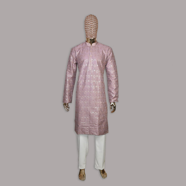 Raw Silk Out Lining Work Kurta Set | 000328-03