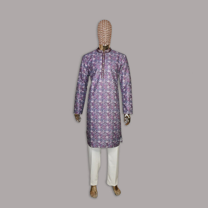 Raw Silk Out Lining Work Kurta Set | 000328-02