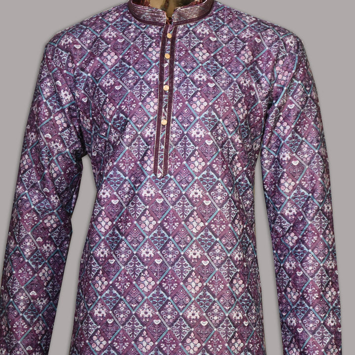 Raw Silk Out Lining Work Kurta Set | 000328-02