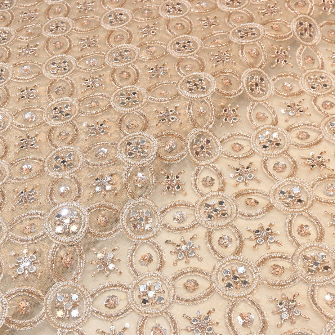 Net Mirror Zari & Moti Sequins Embroidery Fabric | Designer Fabrics | KF2707