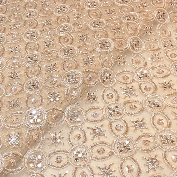 Net Mirror Zari & Moti Sequins Embroidery Fabric | Designer Fabrics | KF2707