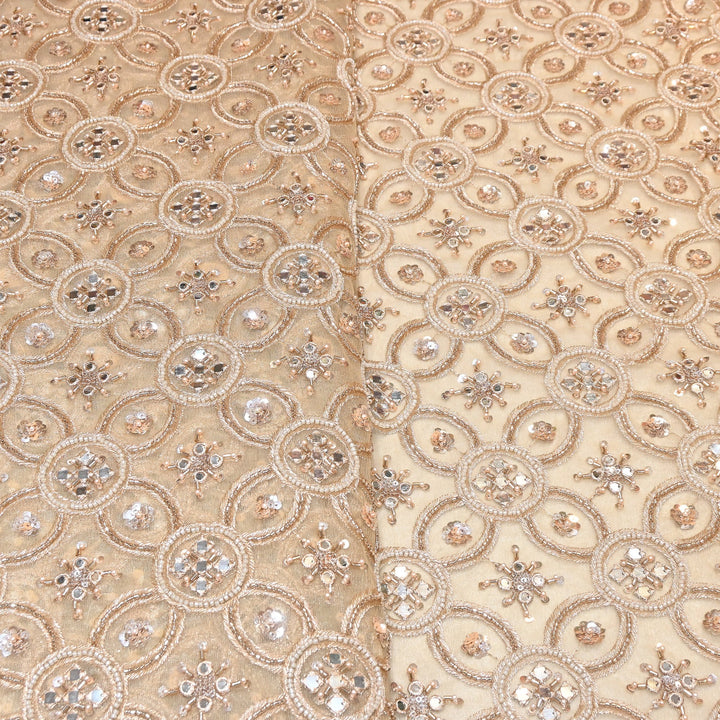 Net Mirror Zari & Moti Sequins Embroidery Fabric | Designer Fabrics | KF2707