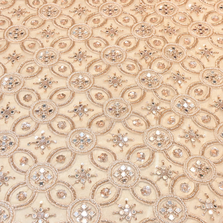 Net Mirror Zari & Moti Sequins Embroidery Fabric | Designer Fabrics | KF2707