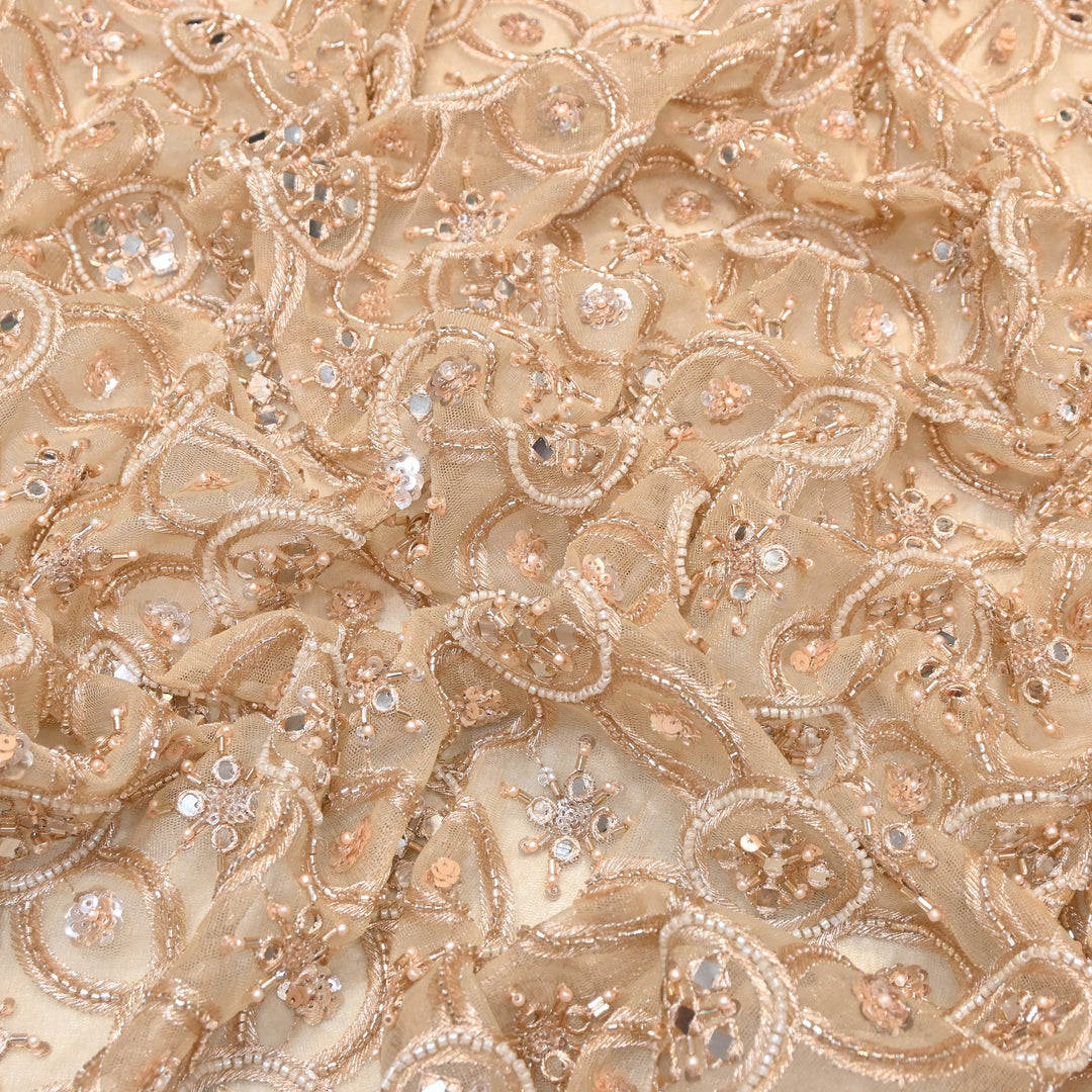 Net Mirror Zari & Moti Sequins Embroidery Fabric | Designer Fabrics | KF2707