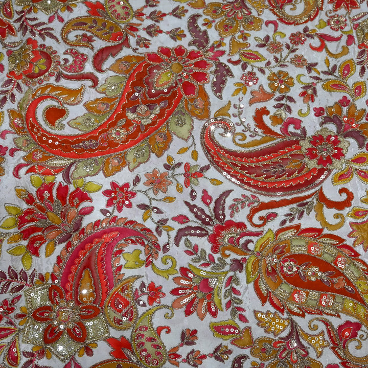 Beautiful Designer Crepe Position Prints, Sequin Embroidery Fabrics