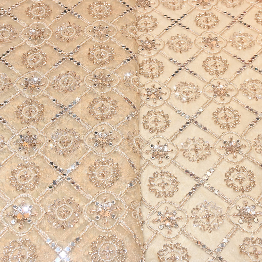 Net Mirror Zari & Moti Sequins Embroidery Fabric | Designer Fabrics | KF2712