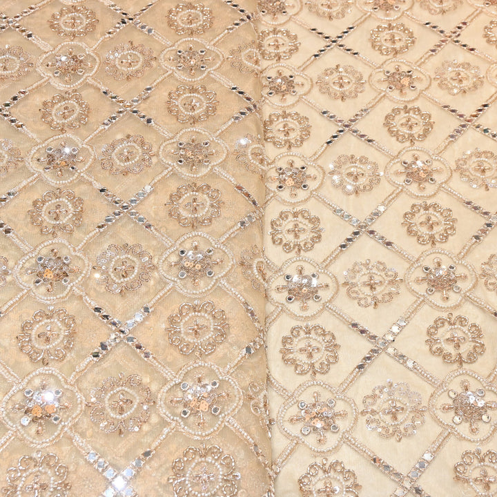 Net Mirror Zari & Moti Sequins Embroidery Fabric | Designer Fabrics | KF2712