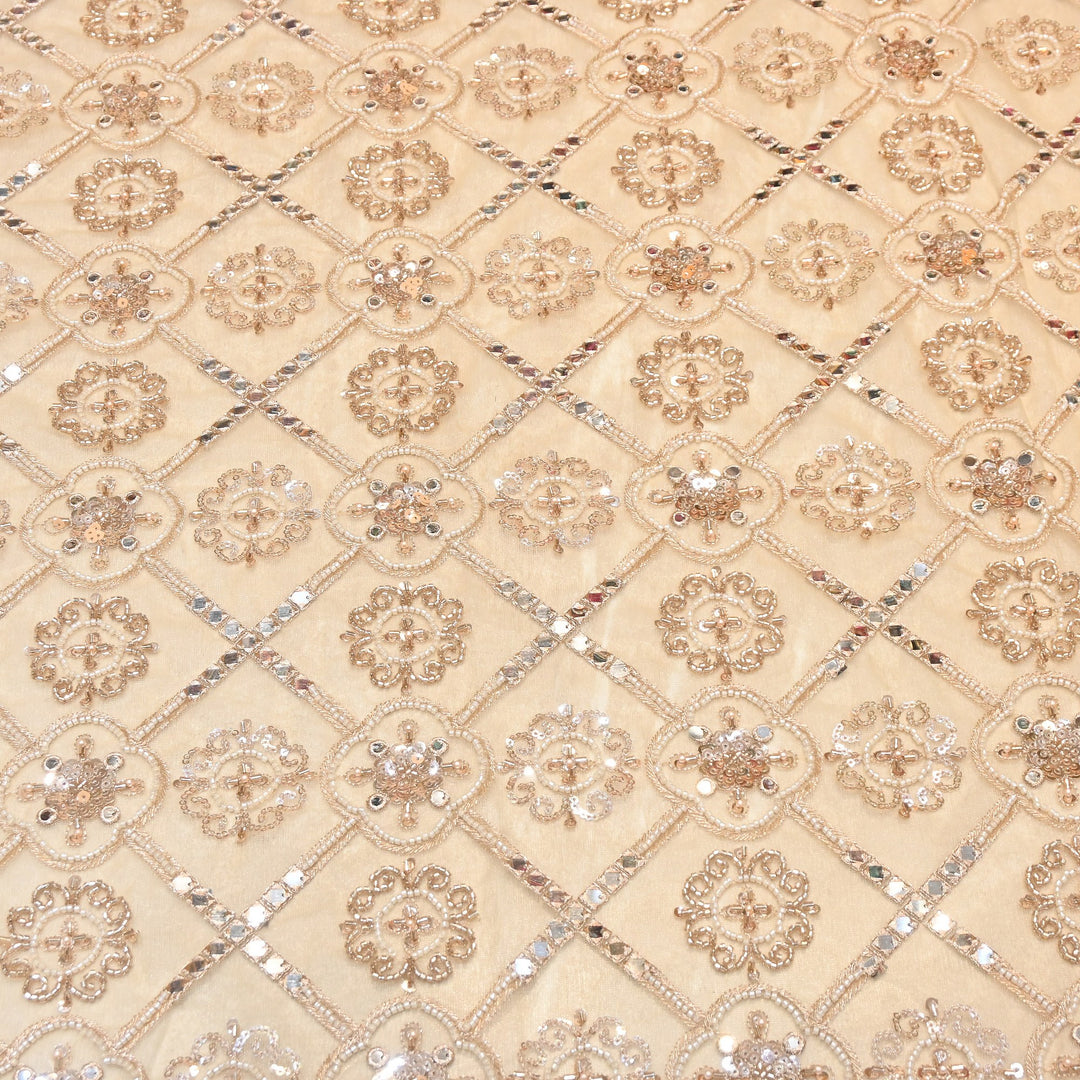 Net Mirror Zari & Moti Sequins Embroidery Fabric | Designer Fabrics | KF2712