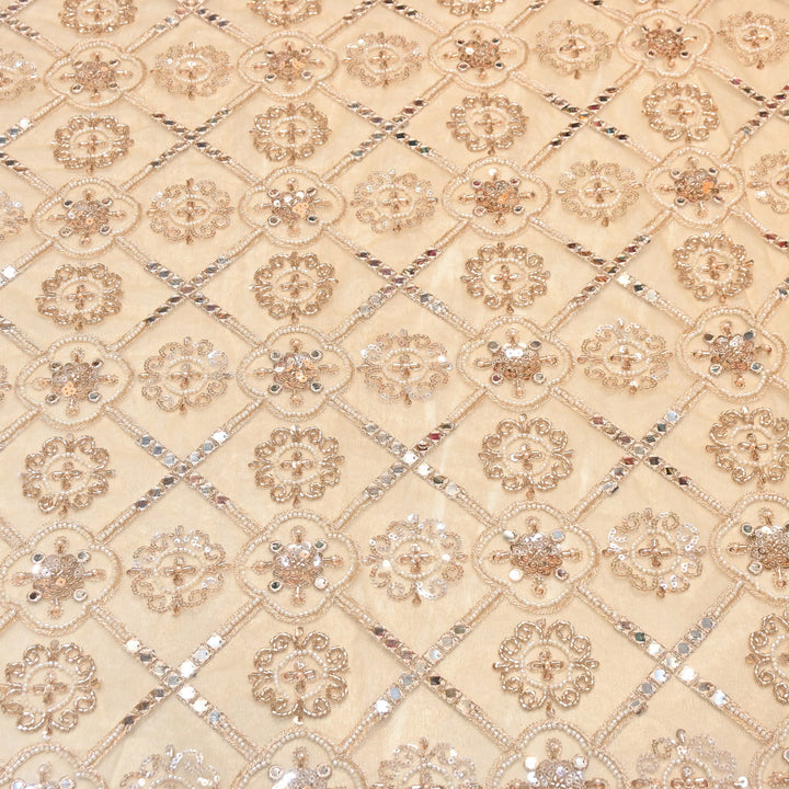 Net Mirror Zari & Moti Sequins Embroidery Fabric | Designer Fabrics | KF2712