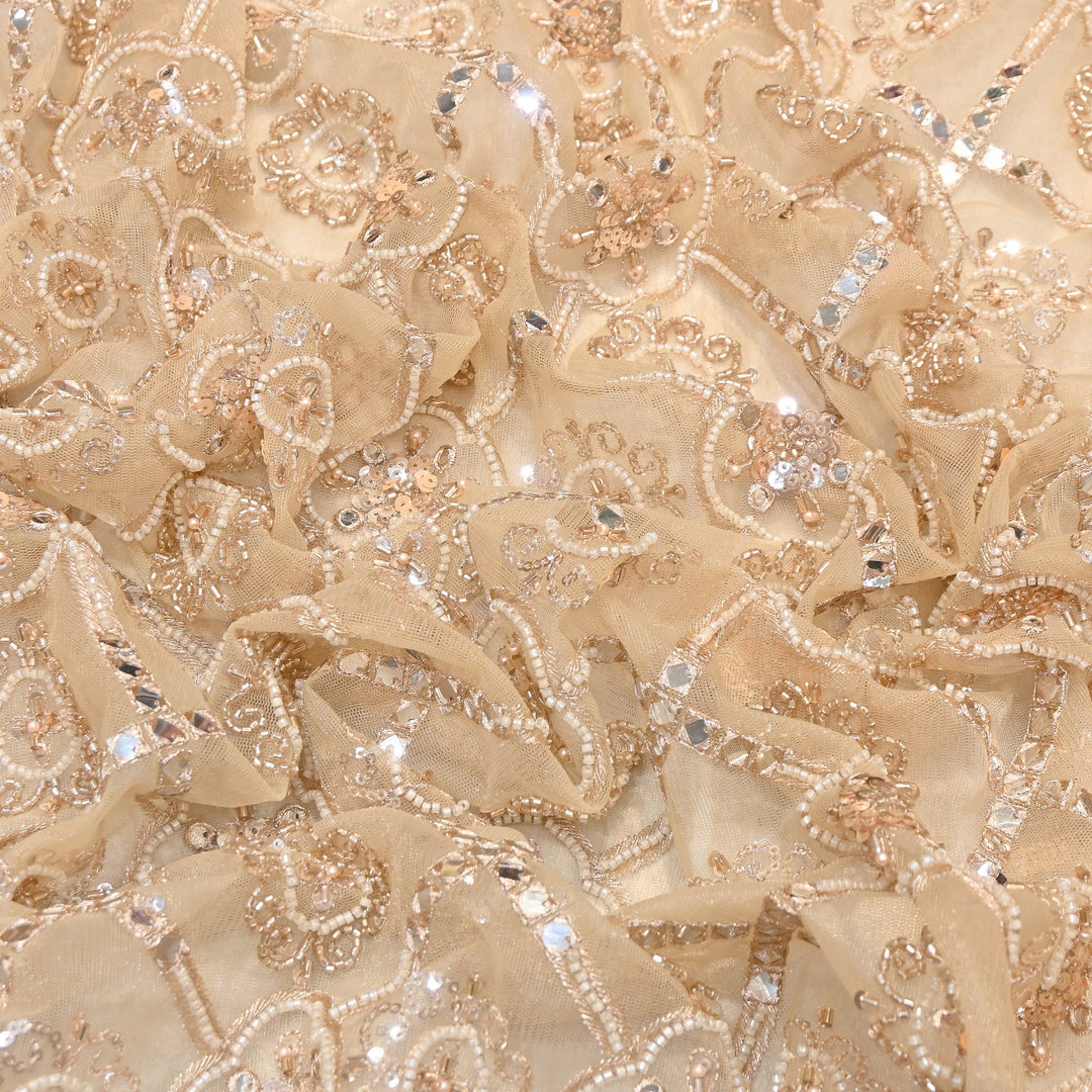 Net Mirror Zari & Moti Sequins Embroidery Fabric | Designer Fabrics | KF2712